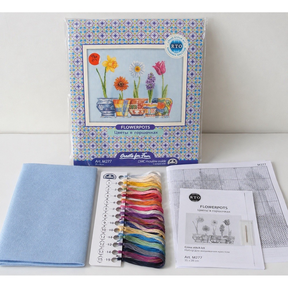 RTO Flowerpots M277 Counted Cross Stitch Kit DMC Floss Floral Flowers NIP